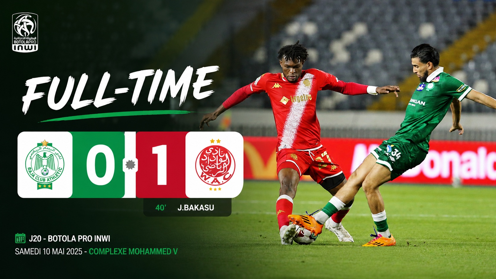 Derby de Casablanca : le Wydad opportuniste , à  huis clos, fait mentir les pronostics et les statistiques 