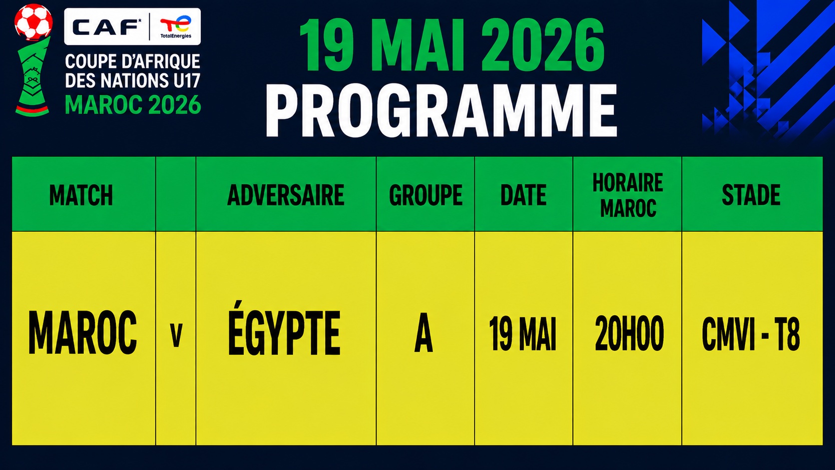 CAN U17 : Programme du jour avec un choc Maroc-Égypte 