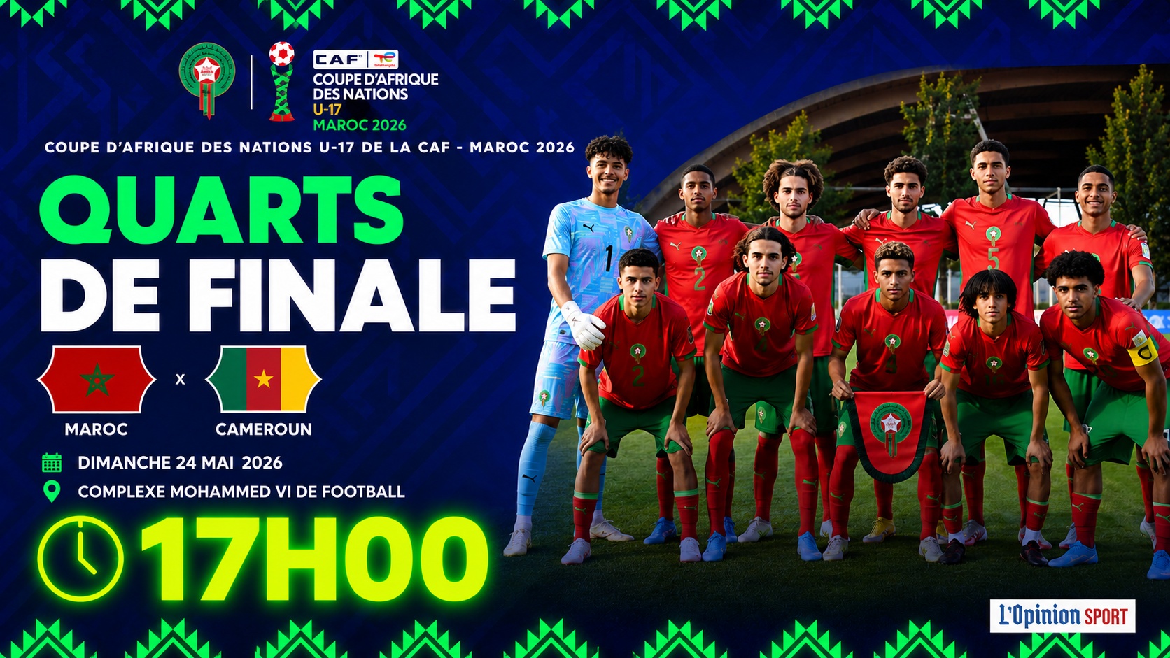 CAN U17 : Le quart Maroc - Cameroun avancé à 17h00