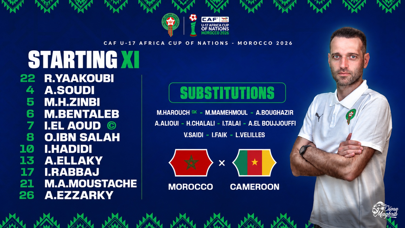 CAN U17 / Maroc-Cameroun : El Maach absent de la feuille de match