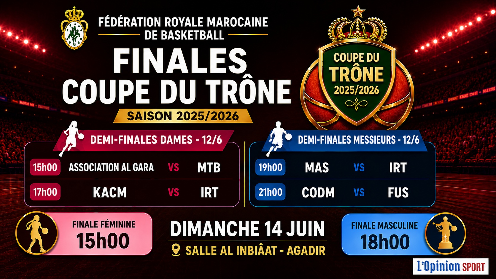 Coupe du Trône (BB) : les finales les 12 et 14 juin à Agadir