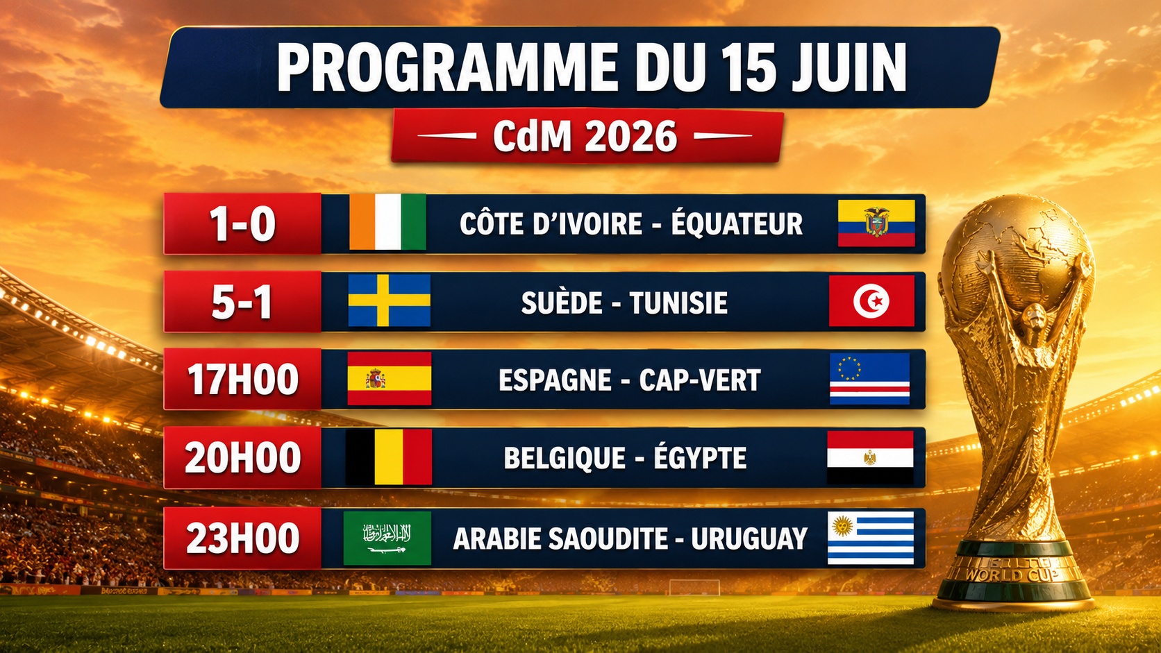 CdM 26 : reprise du programme de ce lundi en fin d’après-midi 