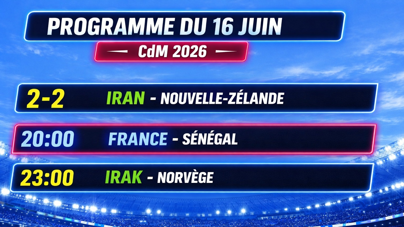 CdM 2026 : France‑Sénégal et Irak‑Norvège à suivre en soirée