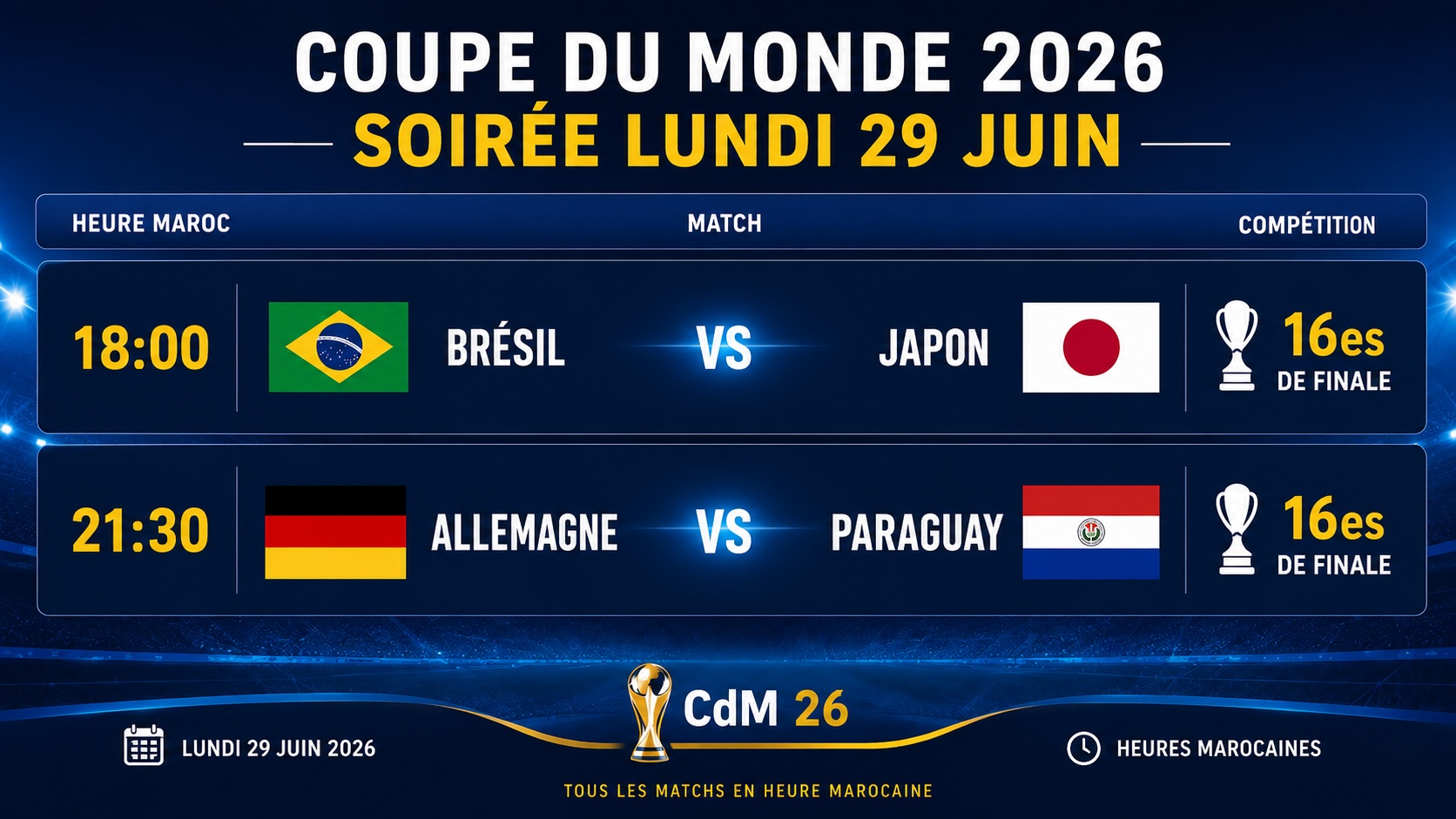 CdM 2026 : le Brésil et l'Allemagne entrent en scène avant le choc Pays-Bas / Maroc
