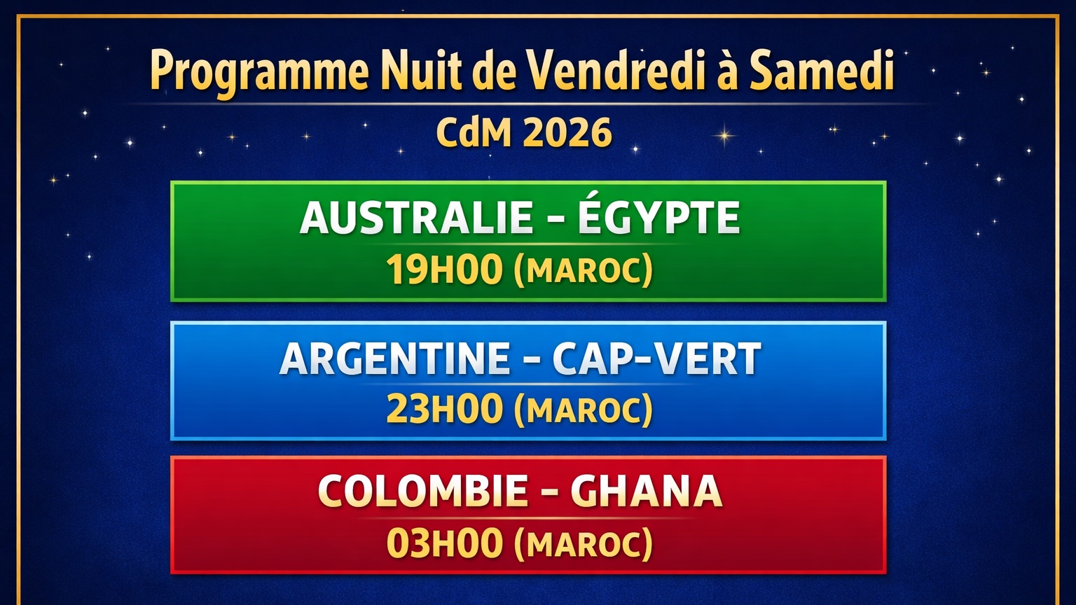 CdM 2026 : le programme de la nuit de vendredi à samedi avec Australie‑Égypte en ouverture