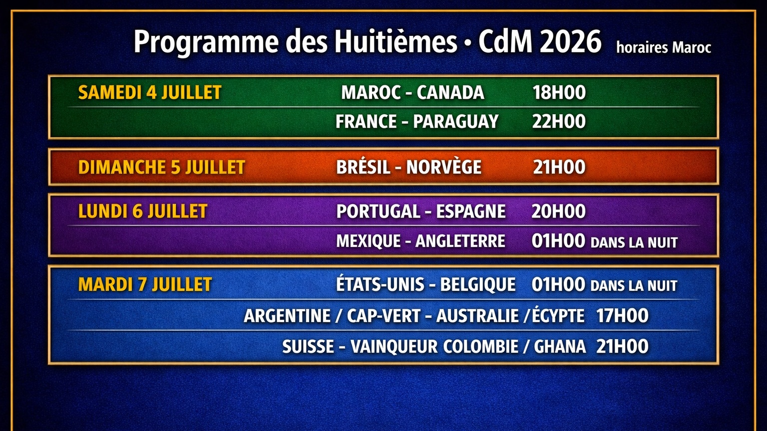 CdM 2026 : le programme des huitièmes de finale en heure marocaine