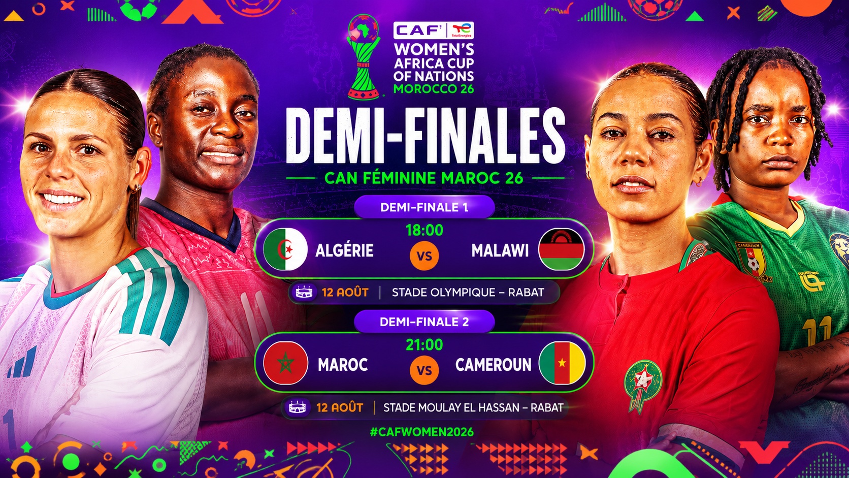 ½ Finales CAN (f) Maroc 2026 : ce mercredi , quatre prétendantes, deux billets pour la finale