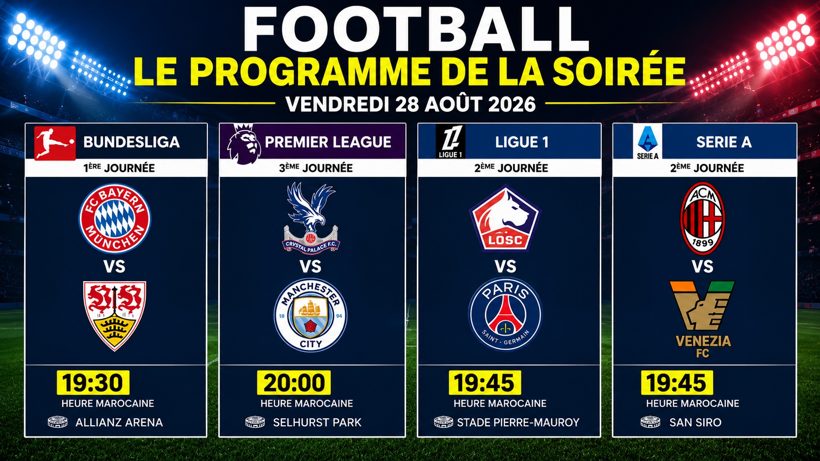 Foot européen : quatre grands rendez-vous ce soir  avec Saibari vs El Khannoouss