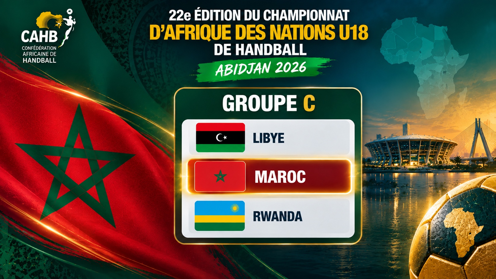 22e édition du Championnat d’Afrique des Nations U18 de handball : les Lionceaux  dans le groupe C