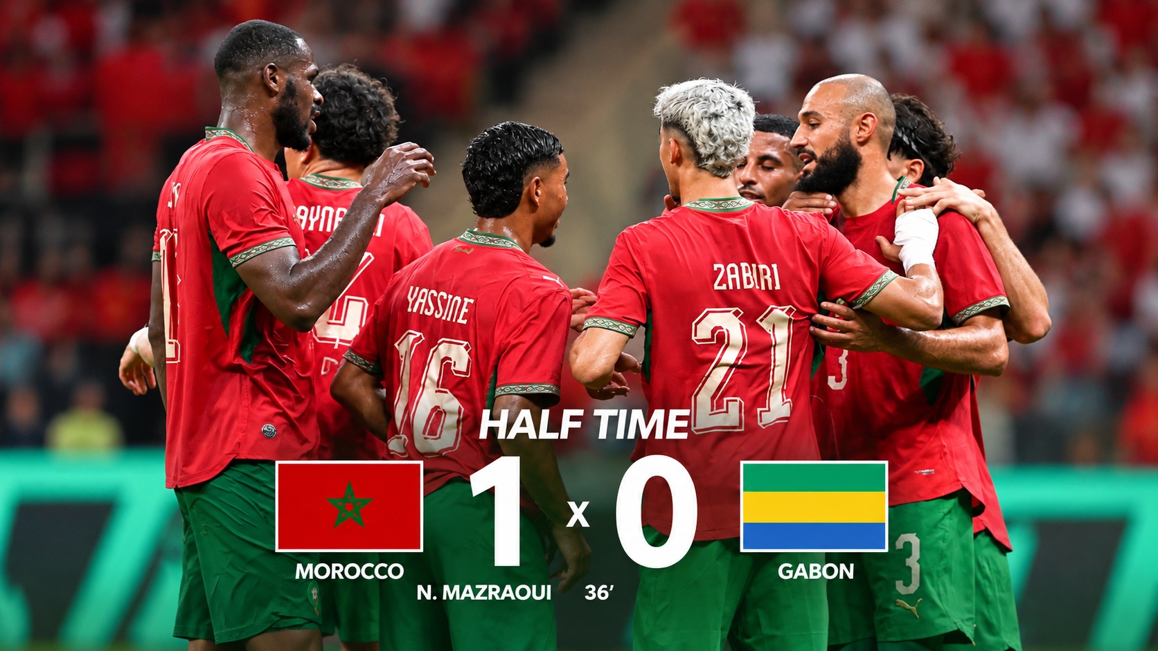 Maroc-Gabon : Les Lions mènent à la pause 1-0