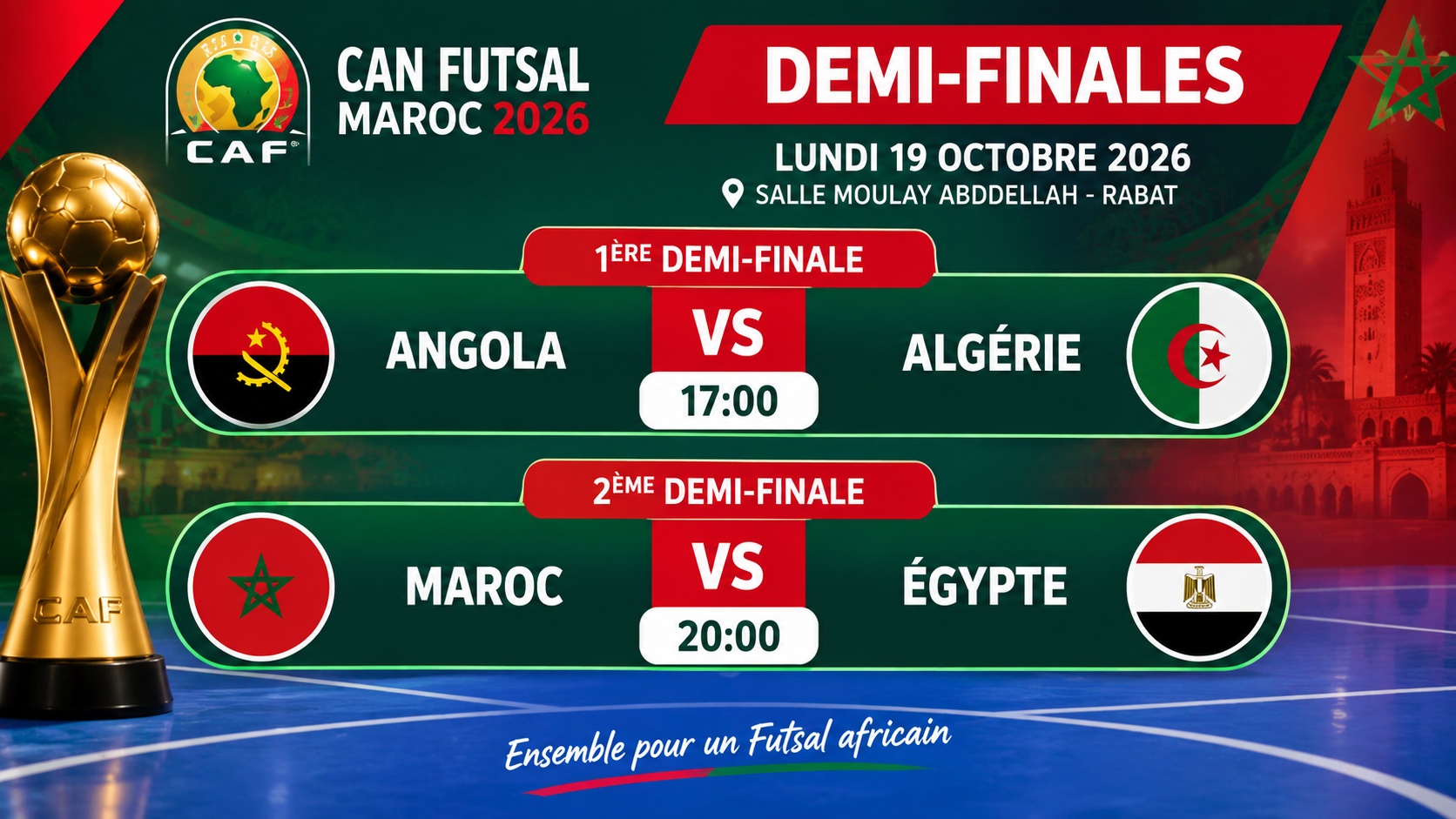 CAN Futsal Maroc 2026 : Maroc-Egypte , dès la demi-finale !