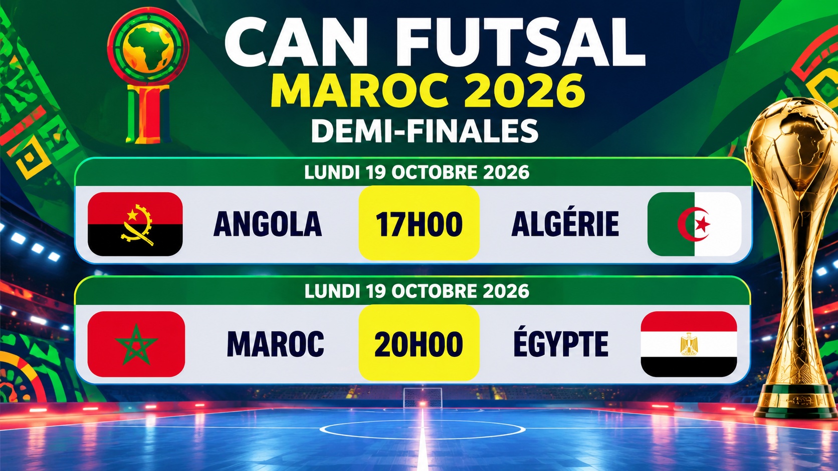 CAN Futsal Maroc 2026 : Maroc-Egypte , dès la demi-finale !