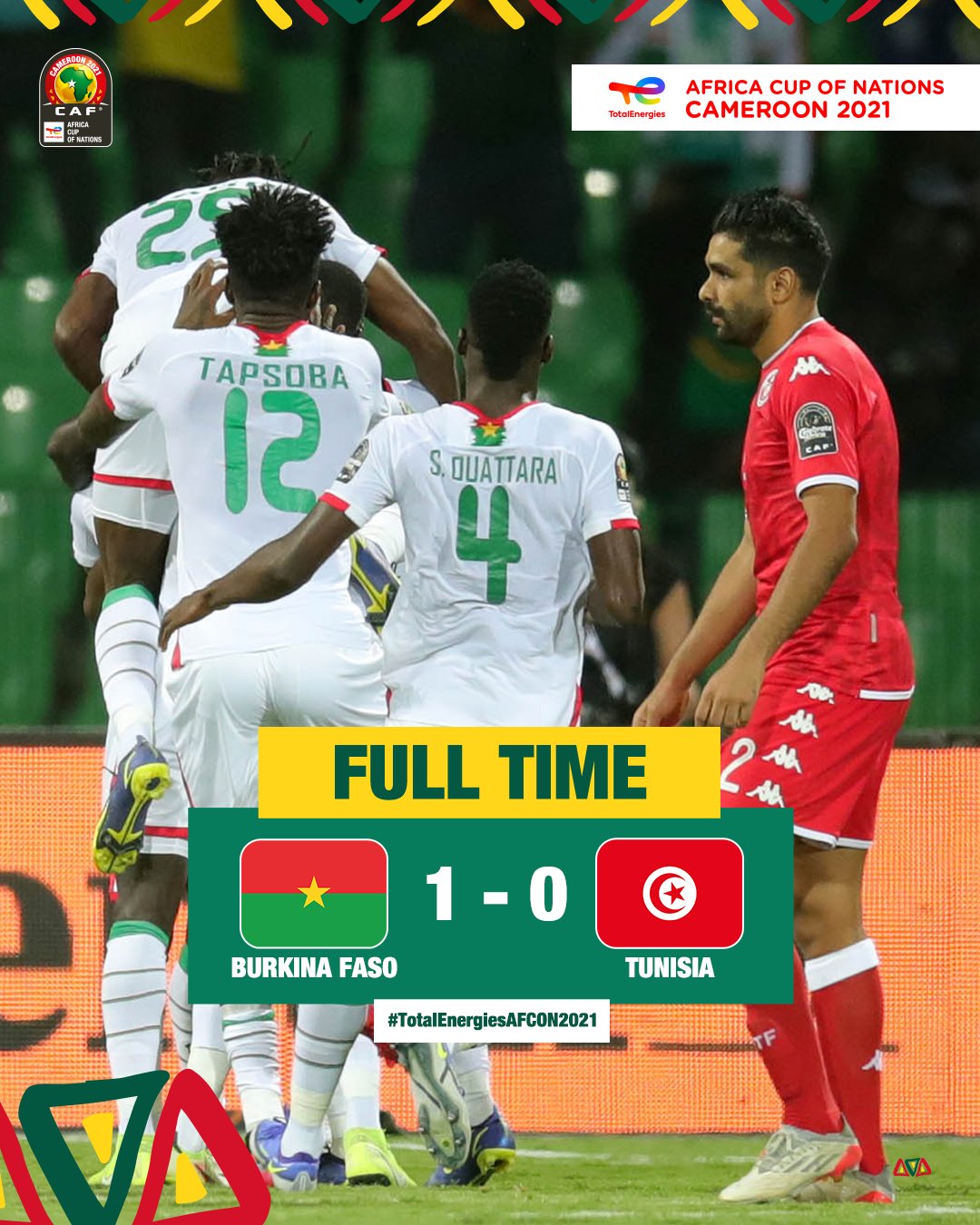CAN 2021 /  Burkina Faso- Tunisie (1- 0) : Les Etalons Burkinabè  bourreaux des Tunisiens en quart pour la 3ème fois!