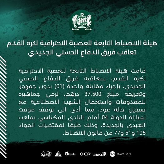 Botola D2/J6: DHJ-CAK à huis clos