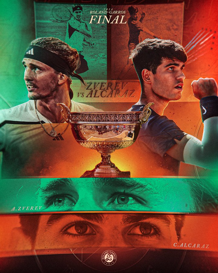 Tennis/Finale masculine simple. Roland-Garosse 2024:   Aujourd'hui, Alcaraz vs Zverev