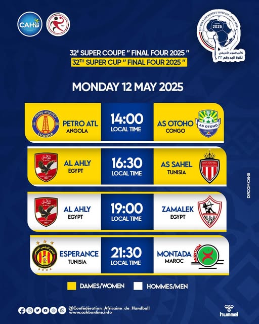 Handball /32e Super Coupe d’Afrique des clubs, Caire 25 : Mountada Derb Sultan vs Attaraji ce soir