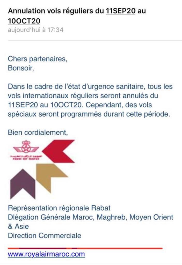 Courrier parvenu mardi aux partenaires de RAM