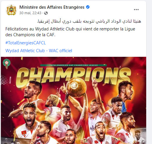 Ligue des champions africaine : Le ministre de l’Éducation nationale, du Préscolaire et des Sports félicite le Wydad