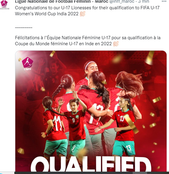 Qualification de l'équipe nationale Féminine U17 au Mondial 2022 :  La  LNFF félicite les Lioncelles