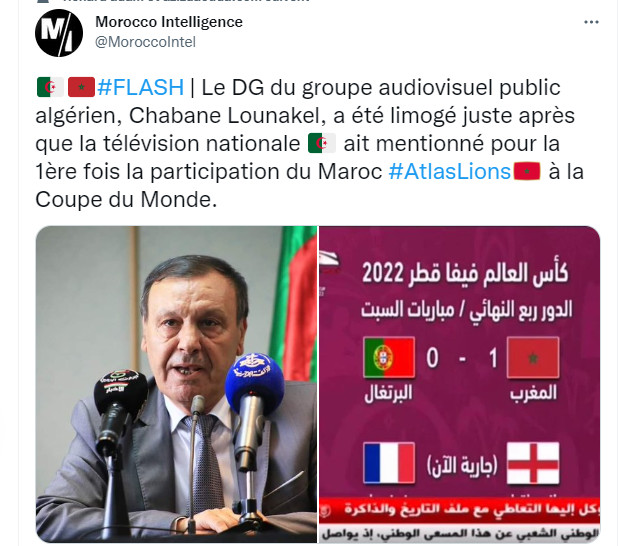 Mondial 2022 / Algérie : Le DG du groupe audiovisuel public algérien démis de ses fonctions à cause des Lions de l’Atlas !