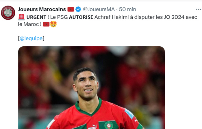 JO Paris/Football :  Hakimi avec les U23