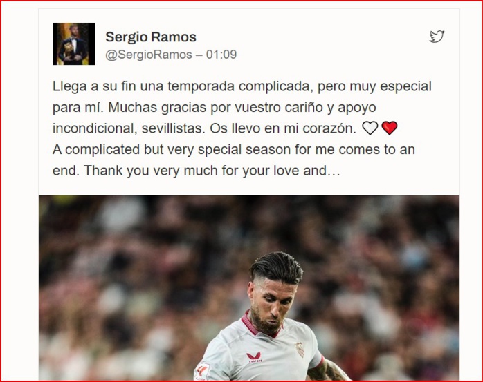 Foot espagnol: Ramos quitte le FC Séville