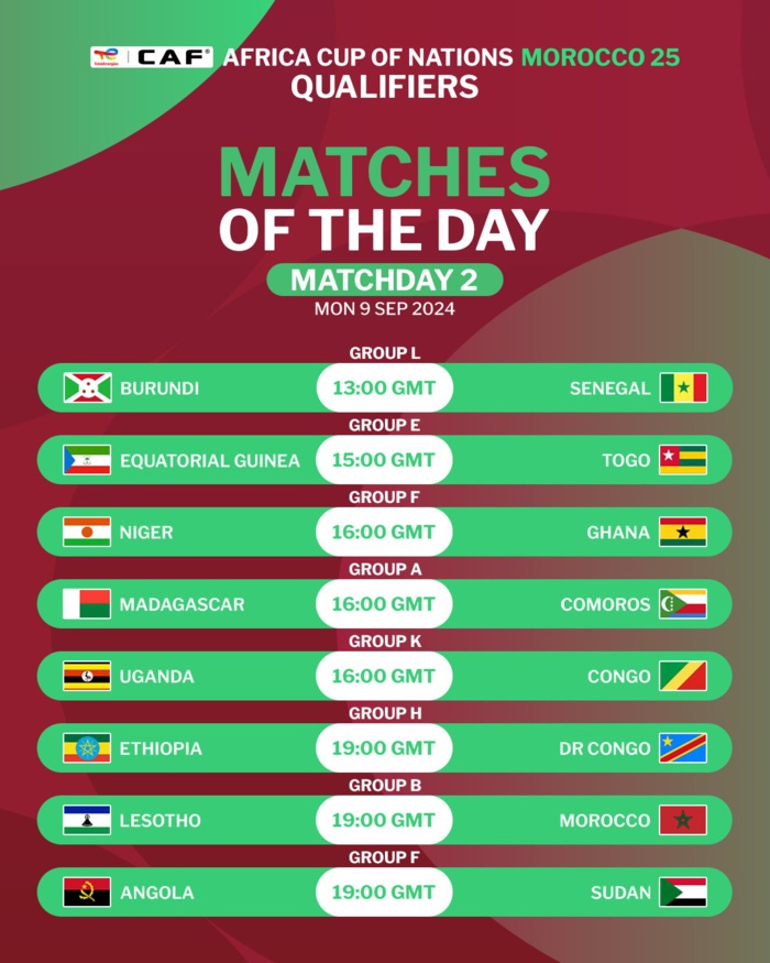 Eliminatoires CAN Maroc 25: Programme de ce lundi