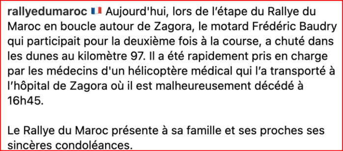 Rallye du Maroc 24 : Décès d'un concurrent français