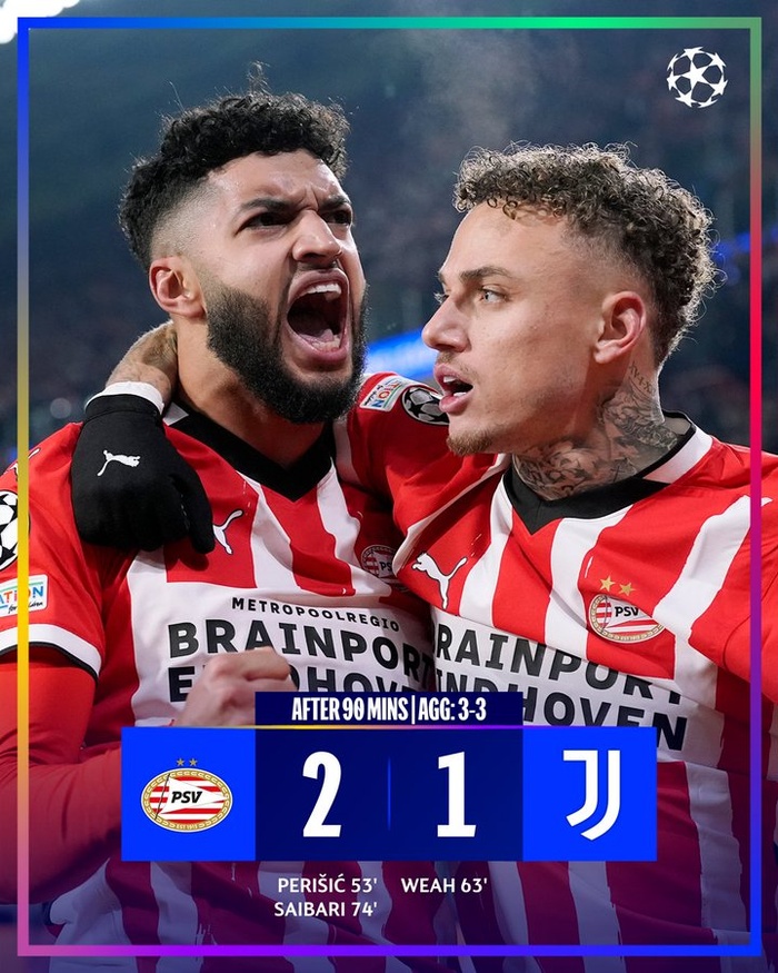 Saibari envoie le PSV en prolongations.  Son équipe va finalement l'emporter 3-1