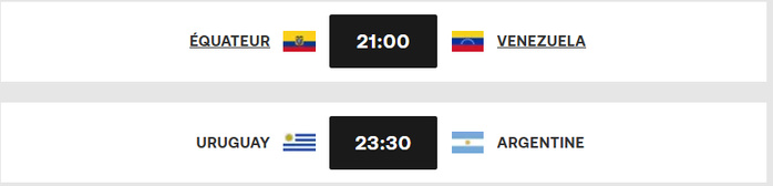 Q. CDM 26. Am. Sud : Ce soir, Equateur-Venezuela et Uruguay-Argentine