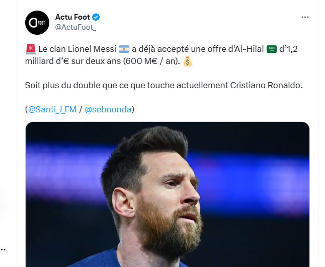 Messi en Arabie Saoudite pour 1,2 milliard d’euros !?