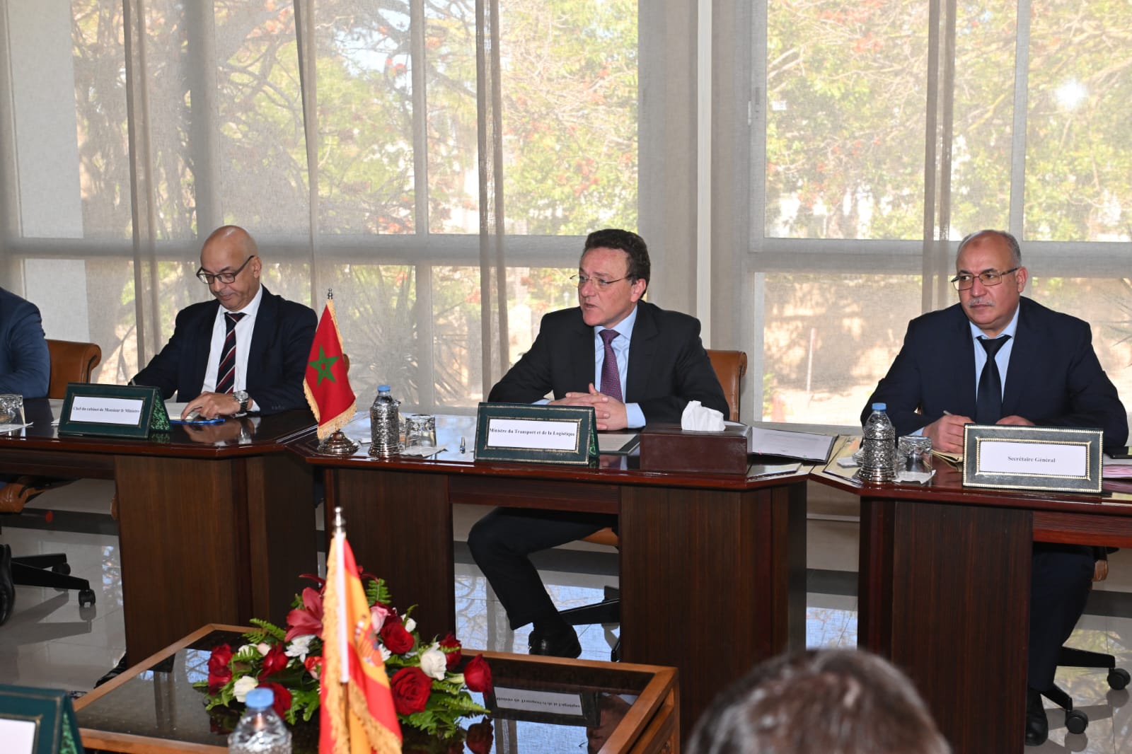 Le ministre du Transport et de la Logistique, Mohammed Abdeljalil, lors d'une réunion avec son homologue espagnol, Óscar Puente, à Rabat. (Photo : Nidal)