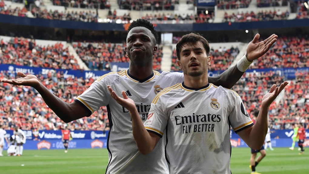 Les deux stars du Real Madrid Vinicius Junior et Brahim Diaz célébrant le but de ce dernier.
