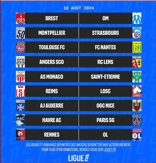 Football français . Ligue 1:  Début de la saison pour les 17 et 18 août