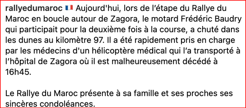 Rallye du Maroc 24 : Décès d'un concurrent français