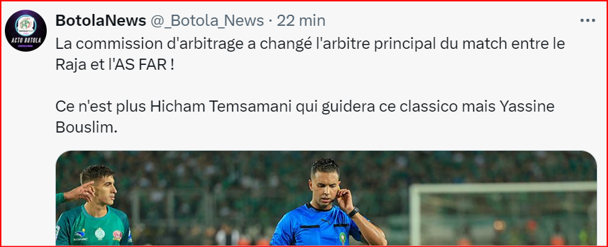 Botola D1. J7/Le Clasico de ce soir : ‘’Changement de l’arbitre. Absence de Hrimat !’’