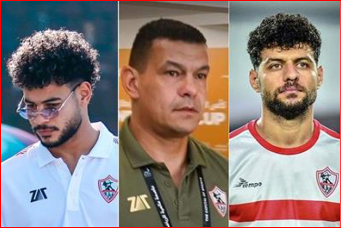 Le trio de Zamalek Mostafa Shalaby, Nabil Emad et le directeur du football Abdel-Wahed El Sayed.