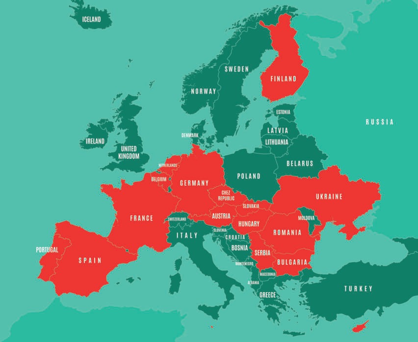 Pays européens favorables à l'autonomie sous souveraineté marocaine (En rouge).