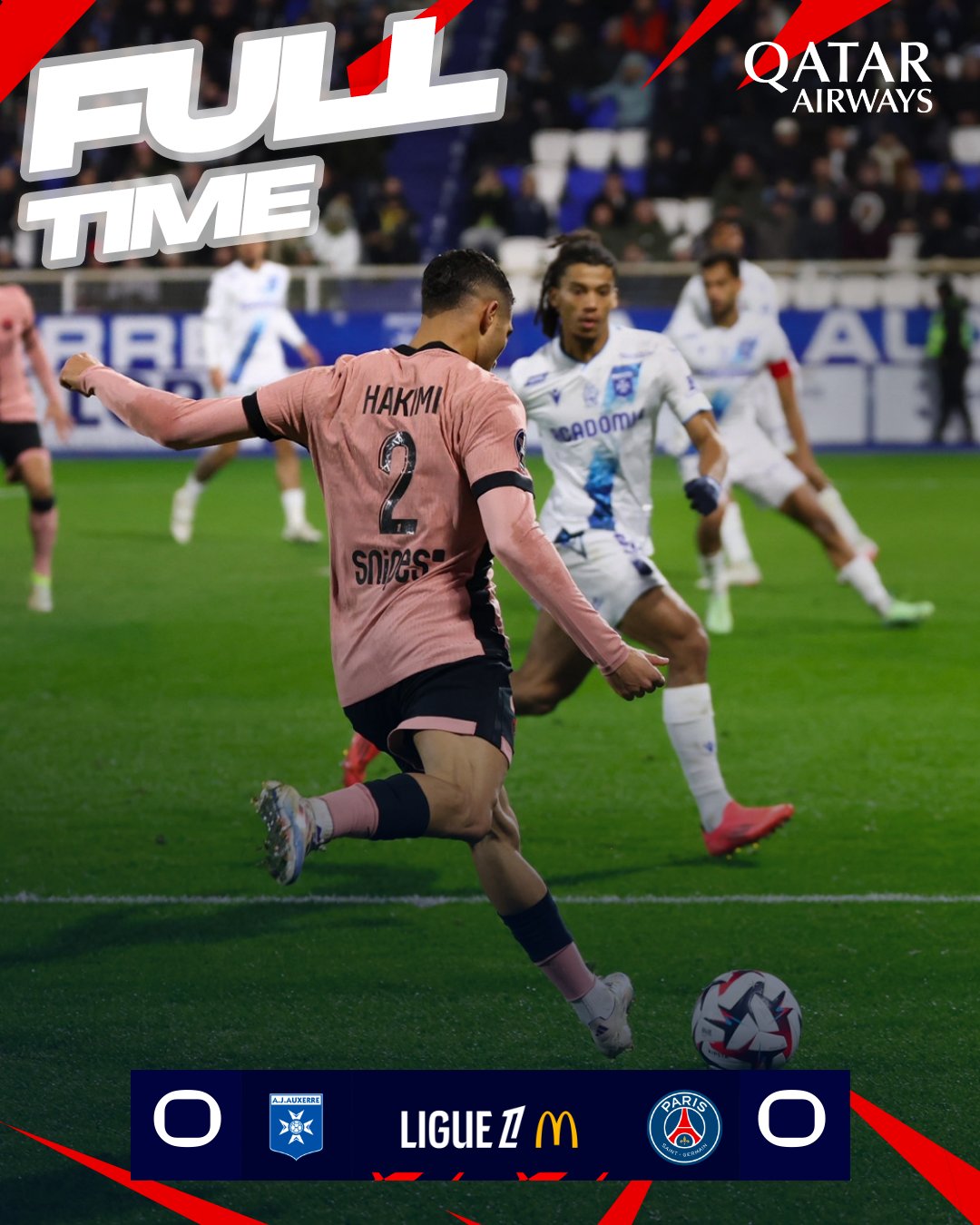 Ligue 1: Le PSG cale à Auxerre. Hakimi énorme mais orphelin !