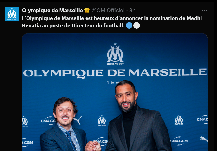 OM: Mehdi Benatia nommé officiellement Directeur sportif